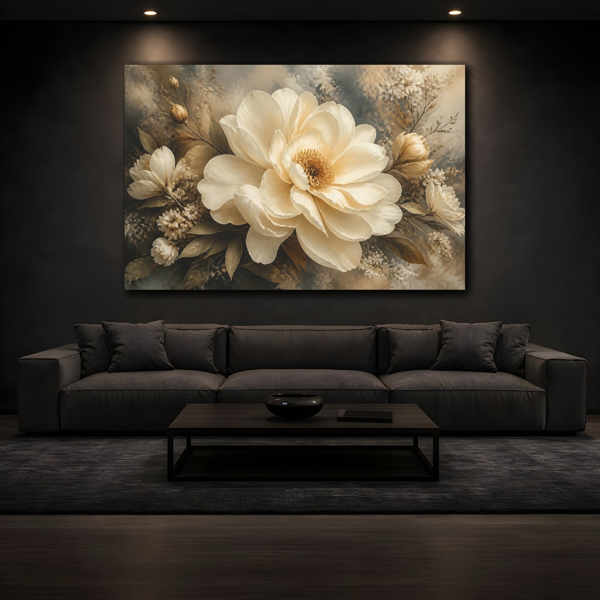 Mockup 3. Graceful Ivory Peony shown as canvas print