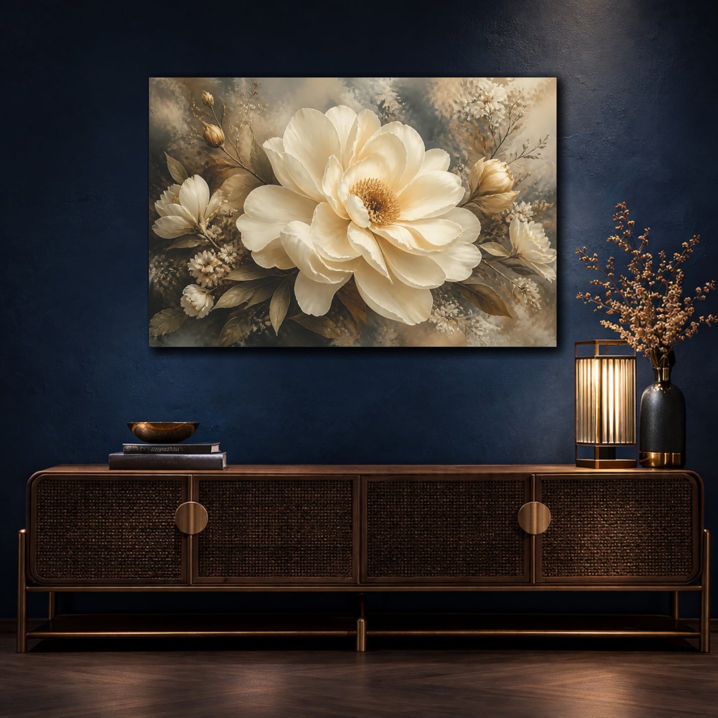 Mockup 4. Graceful Ivory Peony shown as canvas print