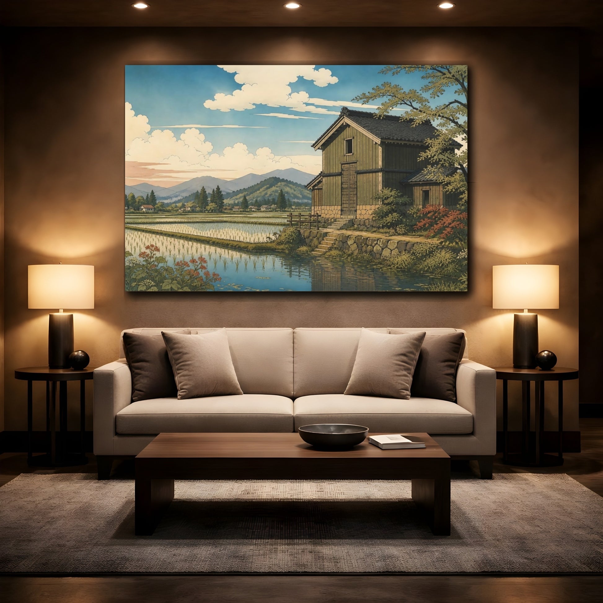 Mockup 2. Granary Beside Rice Paddies shown as canvas print