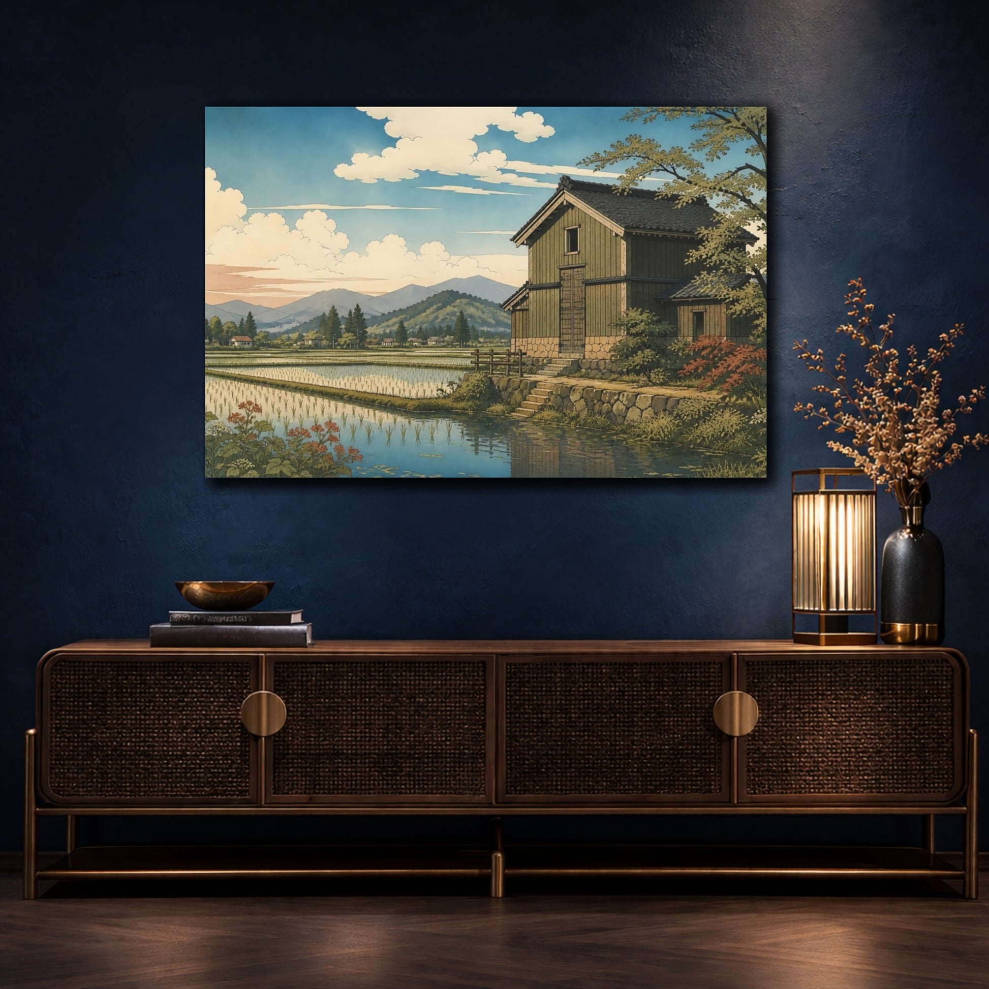 Mockup 4. Granary Beside Rice Paddies shown as canvas print