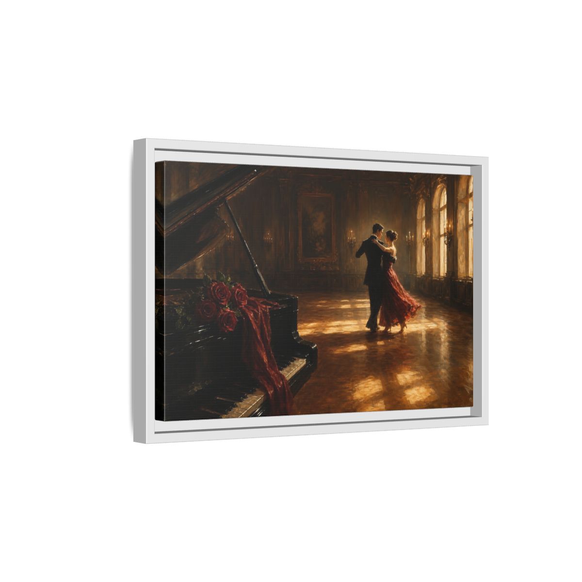 Side Mockup 4. Grand Ballroom Waltz shown as framed canvas print