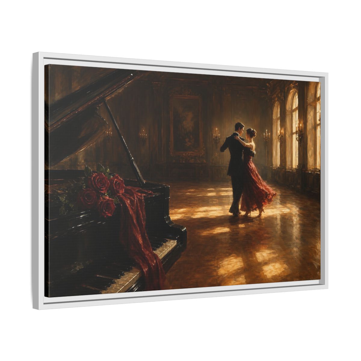 Side Mockup 10. Grand Ballroom Waltz shown as framed canvas print
