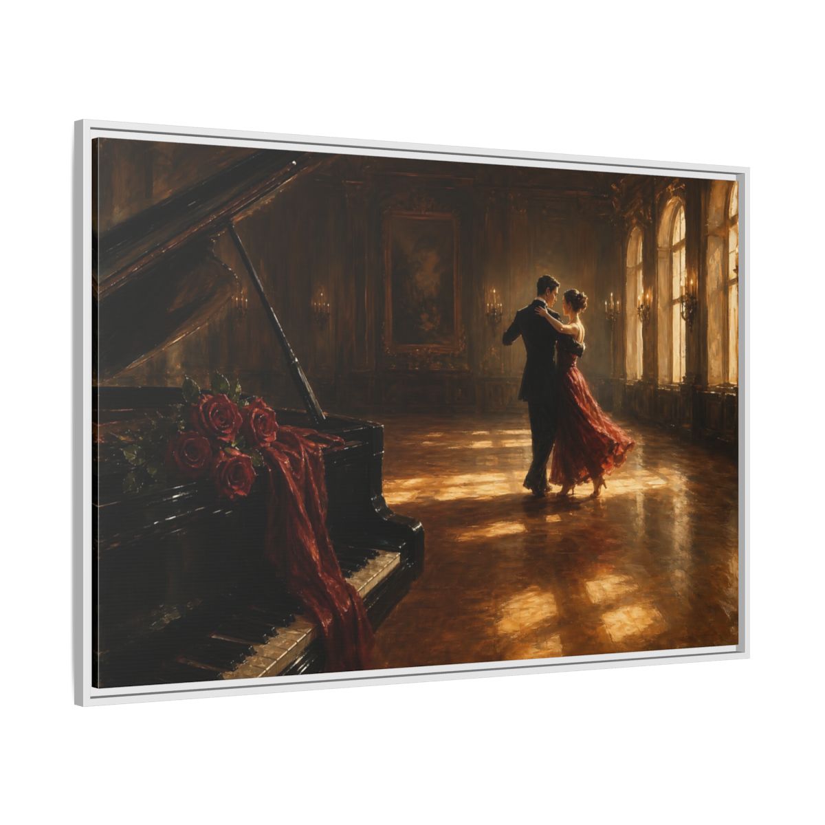 Side Mockup 7. Grand Ballroom Waltz shown as framed canvas print