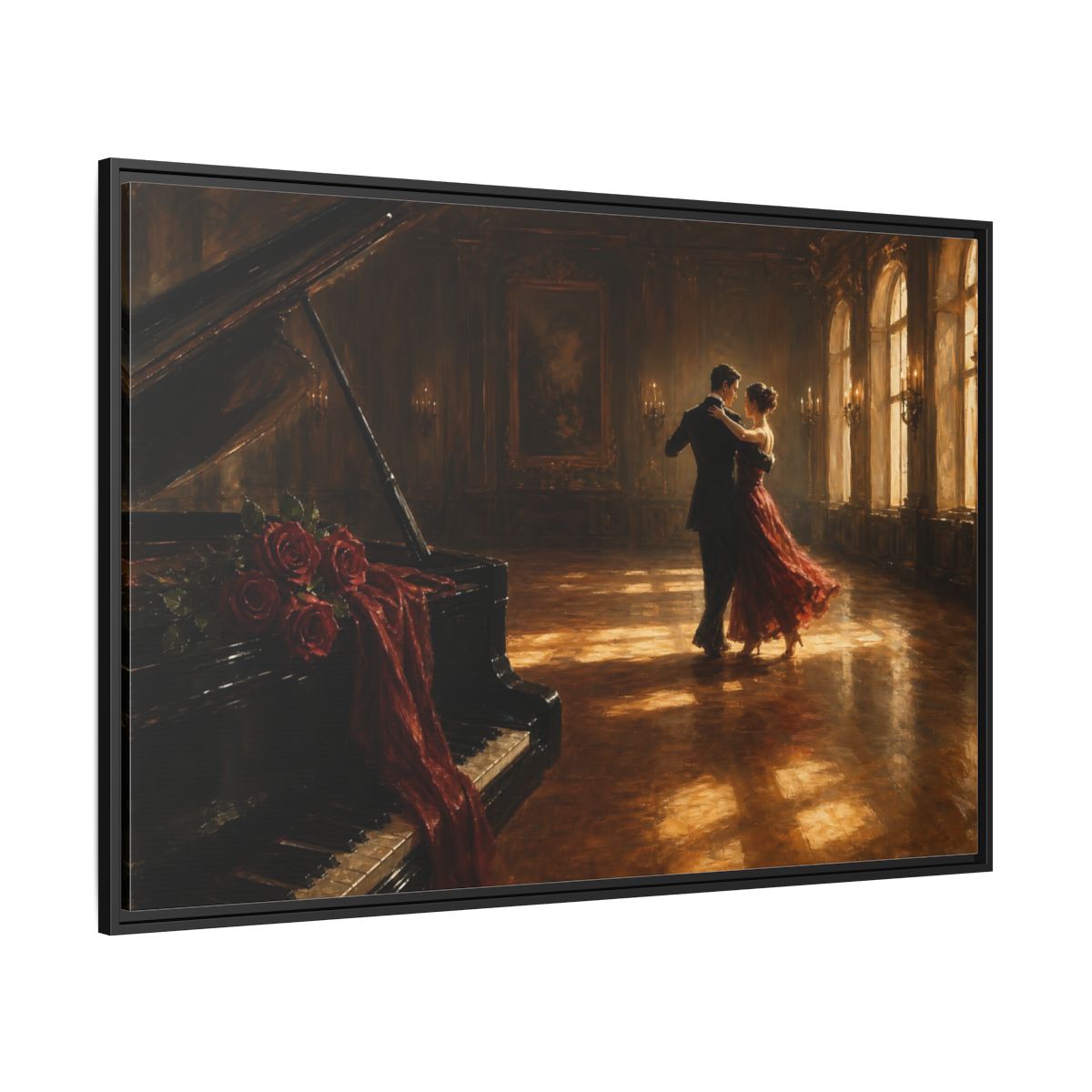 Side Mockup 12. Grand Ballroom Waltz shown as framed canvas print