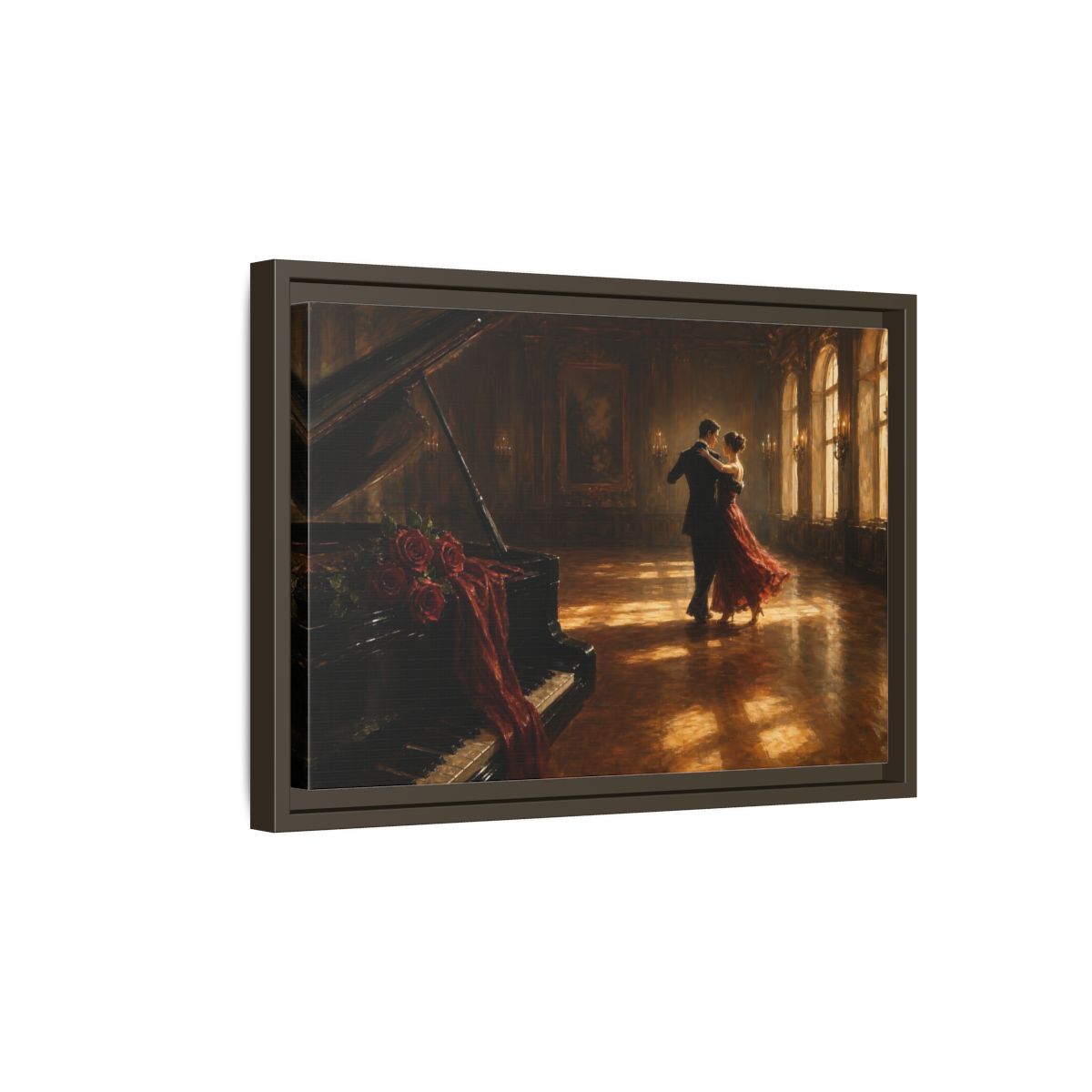 Side Mockup 5. Grand Ballroom Waltz shown as framed canvas print
