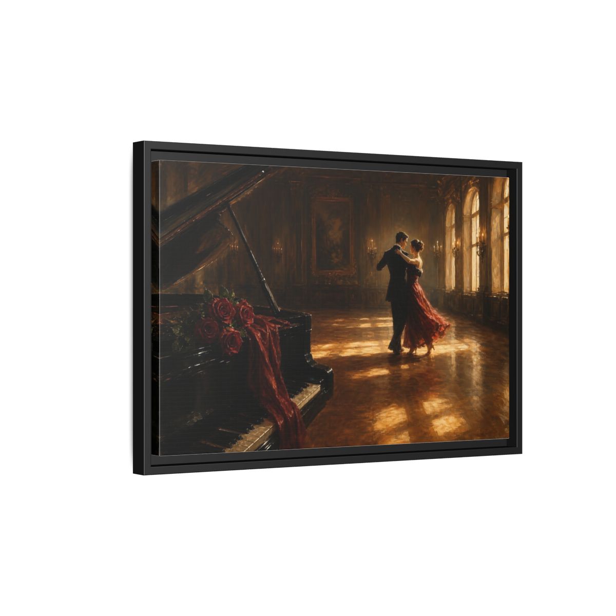 Side Mockup 3. Grand Ballroom Waltz shown as framed canvas print