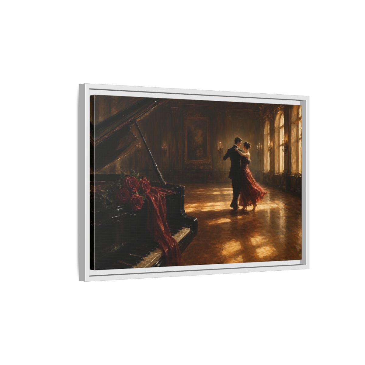 Side Mockup 1. Grand Ballroom Waltz shown as framed canvas print
