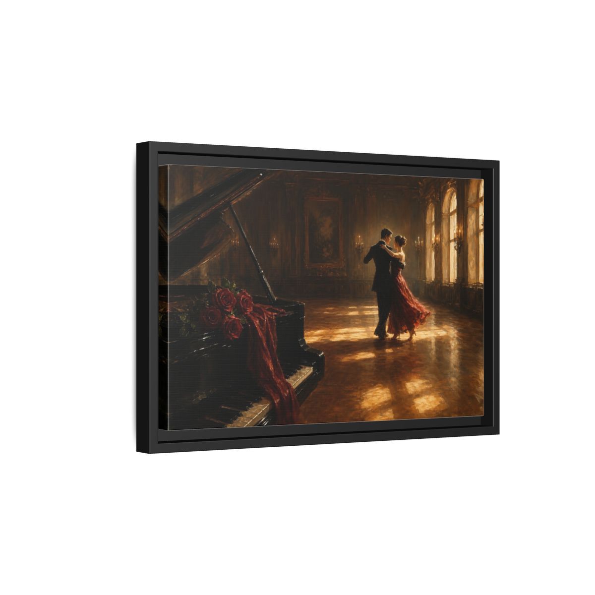 Side Mockup 6. Grand Ballroom Waltz shown as framed canvas print