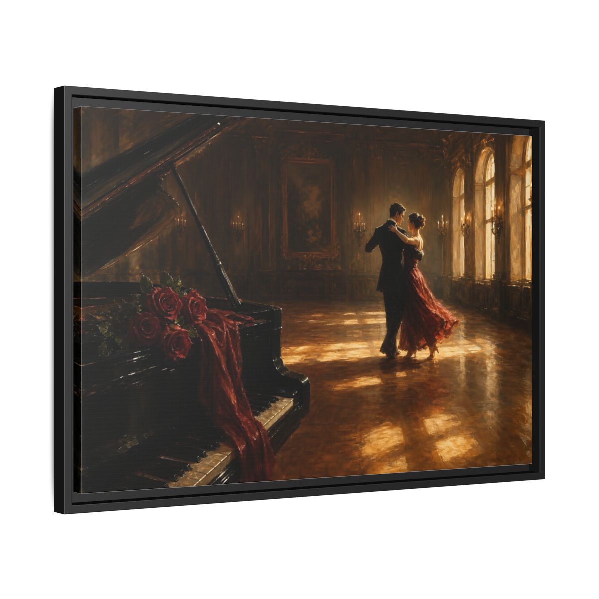 Side Mockup 14. Grand Ballroom Waltz shown as framed canvas print
