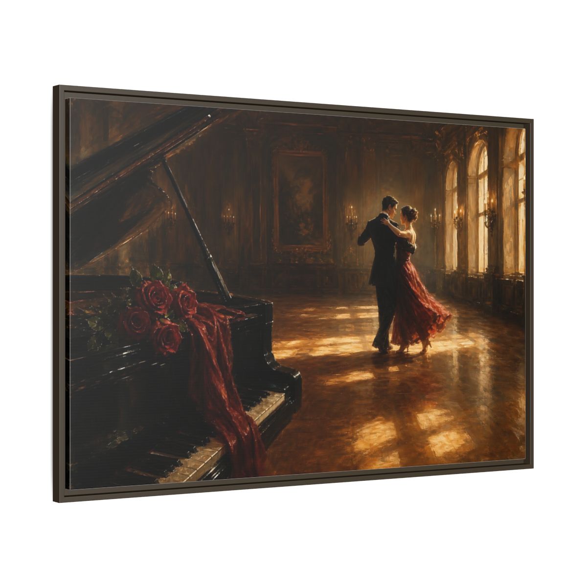 Side Mockup 8. Grand Ballroom Waltz shown as framed canvas print