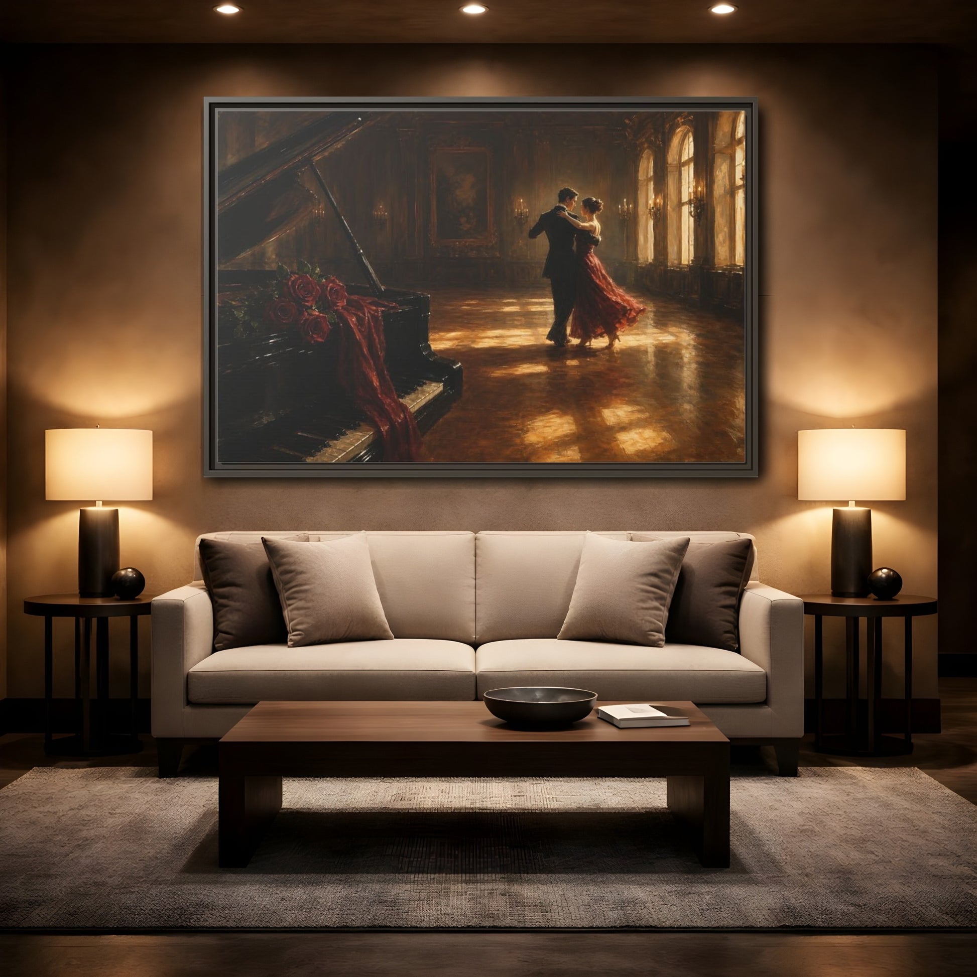Mockup 2. Grand Ballroom Waltz shown as framed canvas print