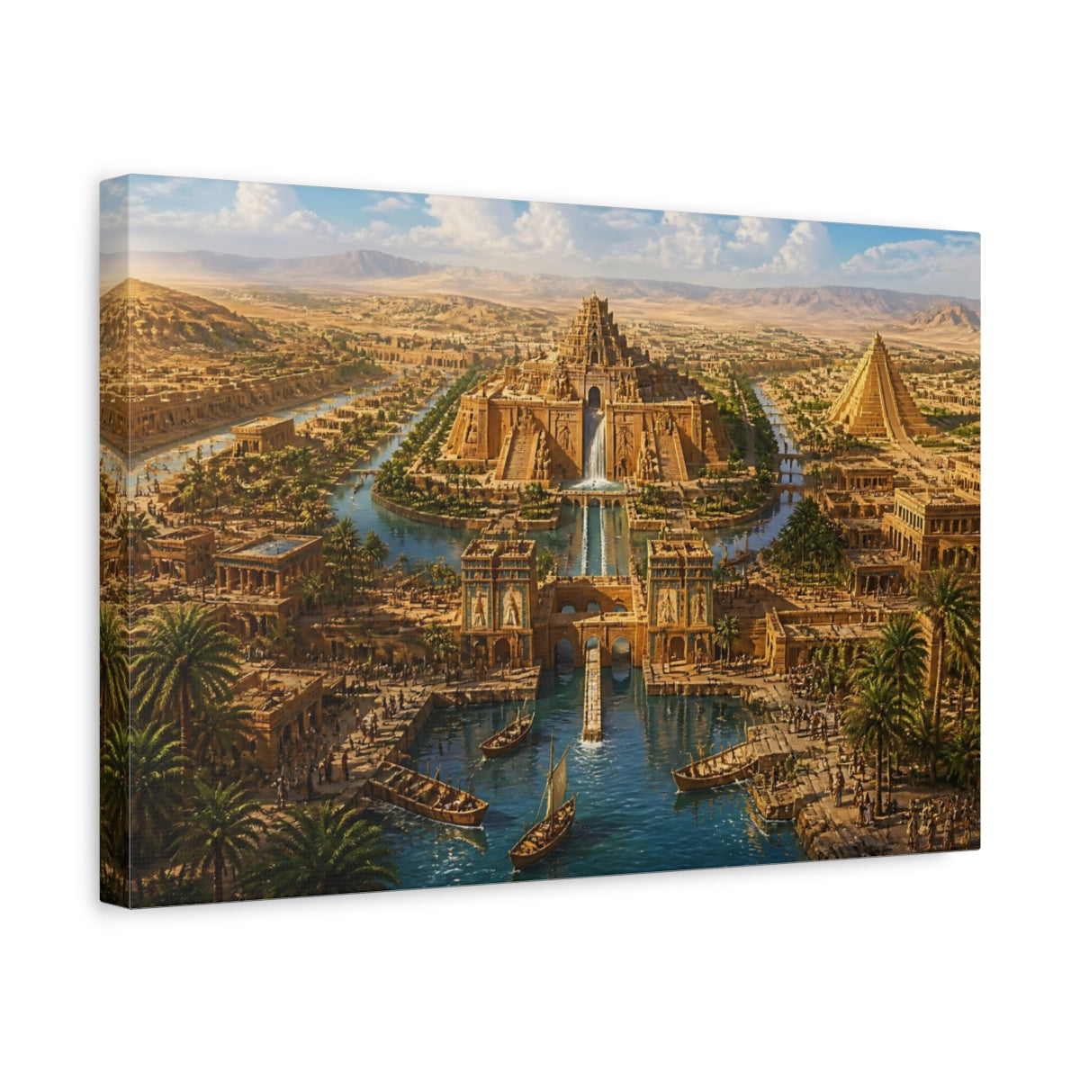 Side Mockup 4. Grand Ziggurat And Canals shown as canvas print