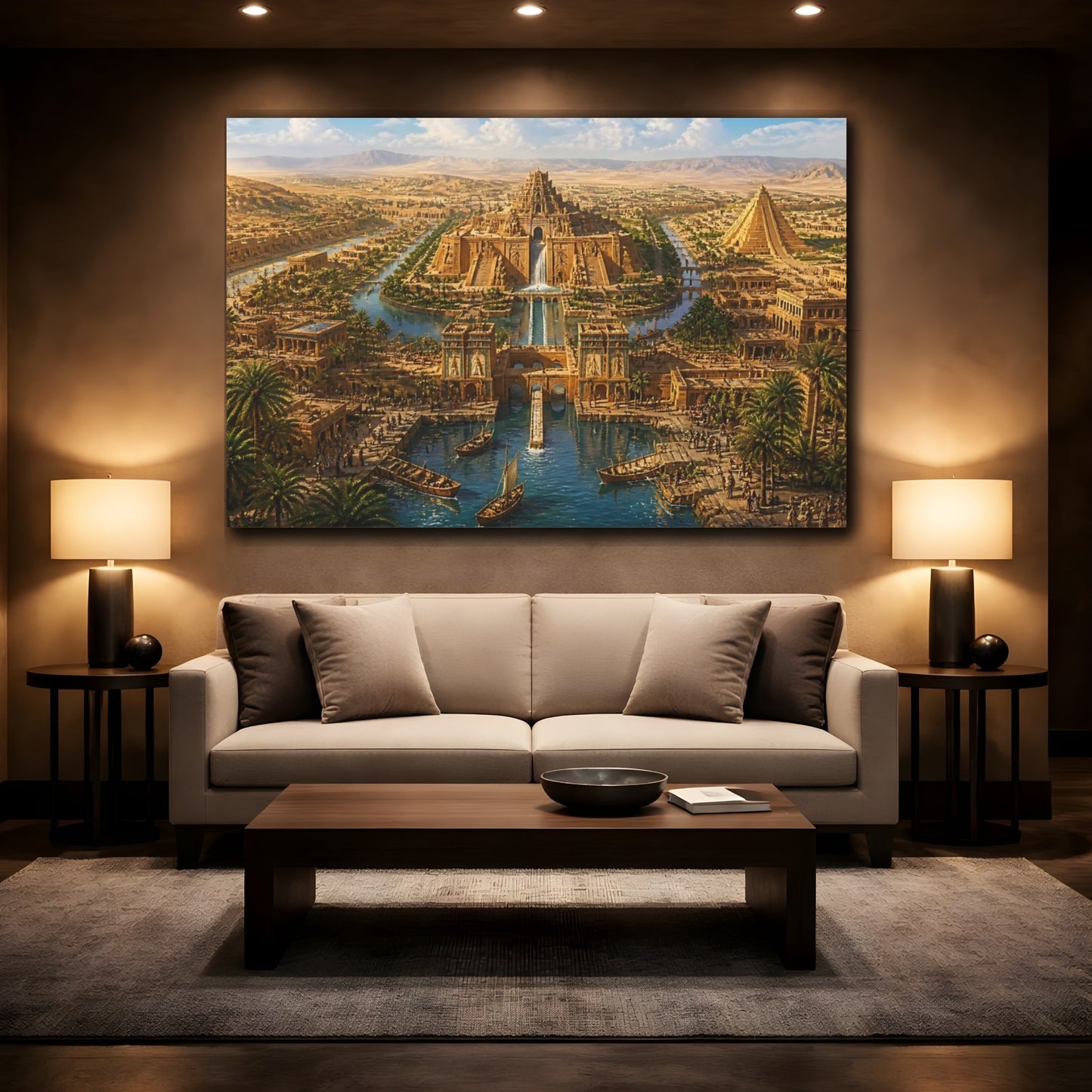 Mockup 2. Grand Ziggurat And Canals shown as canvas print