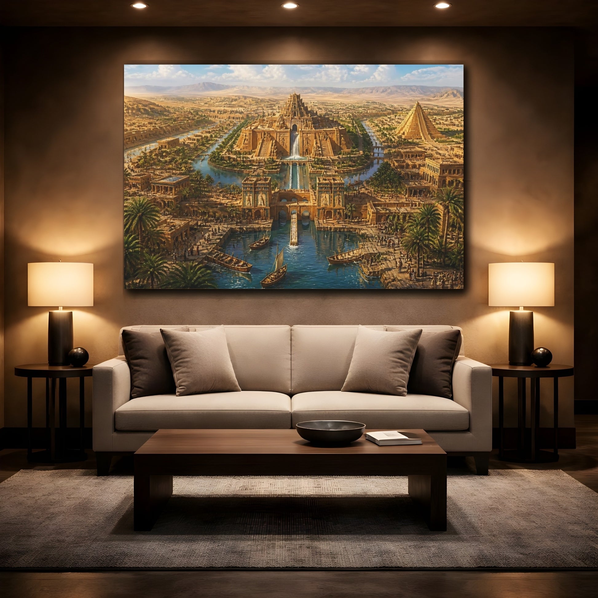 Mockup 2. Grand Ziggurat And Canals shown as canvas print