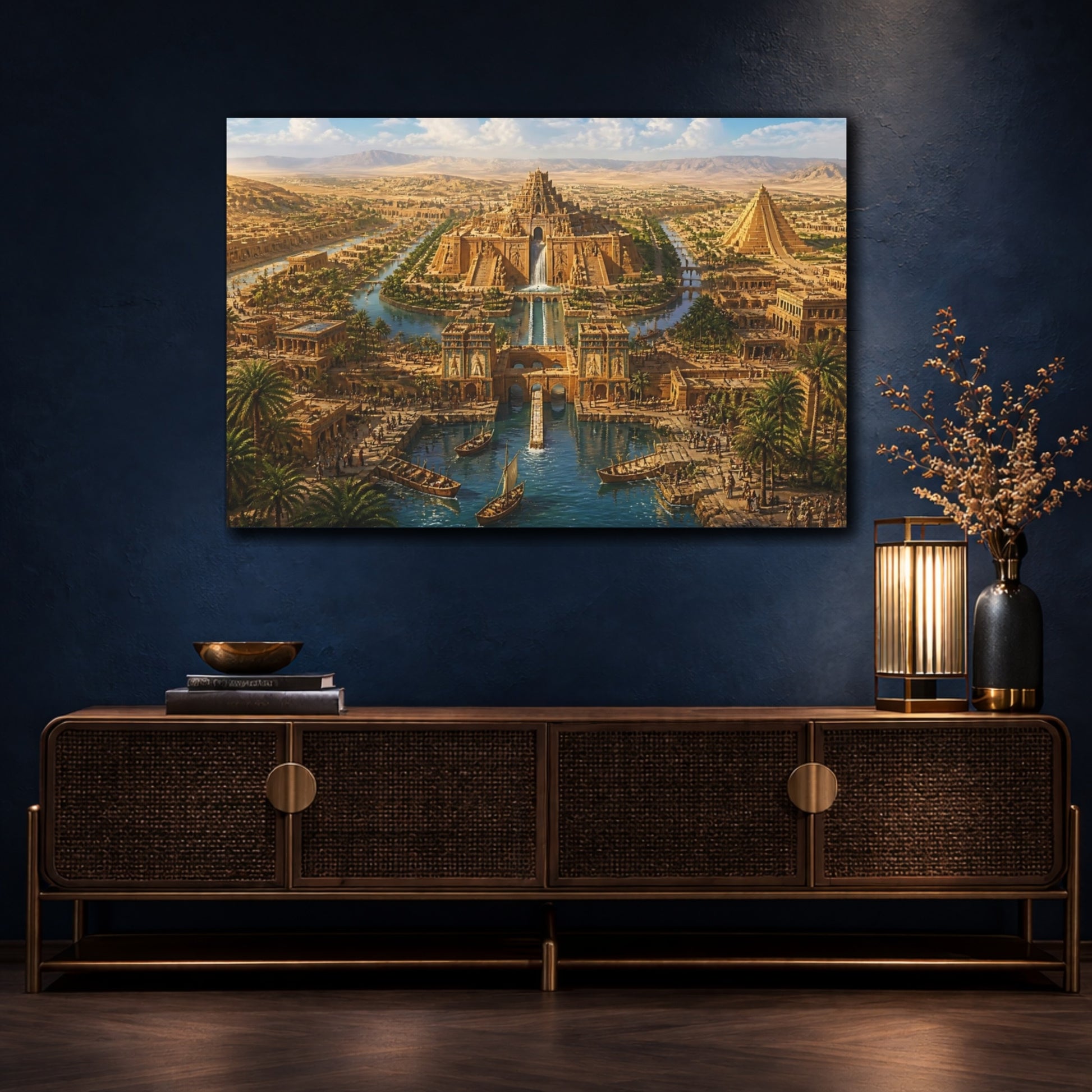 Mockup 4. Grand Ziggurat And Canals shown as canvas print