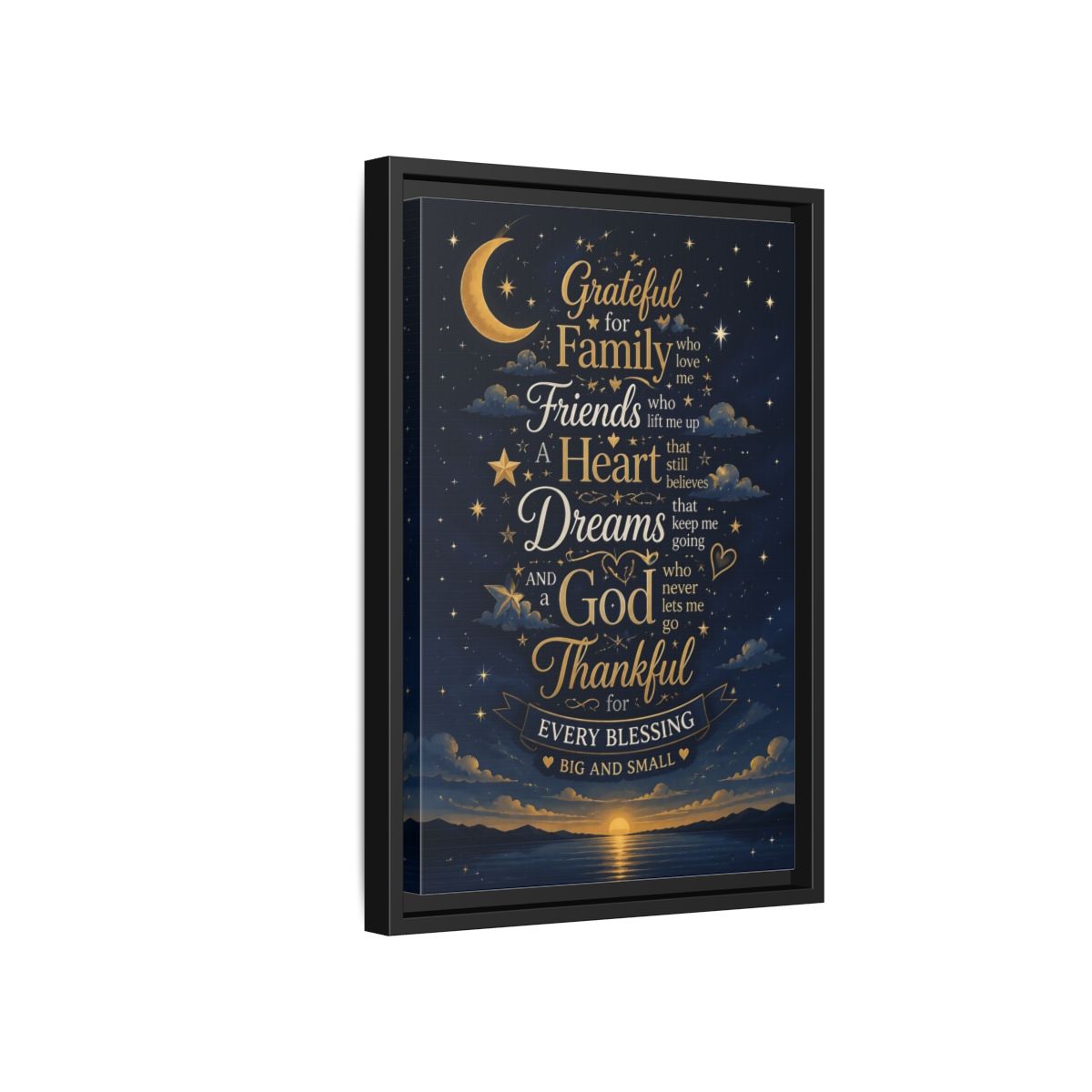 Side Mockup 6. Grateful Family Quote shown as framed canvas print