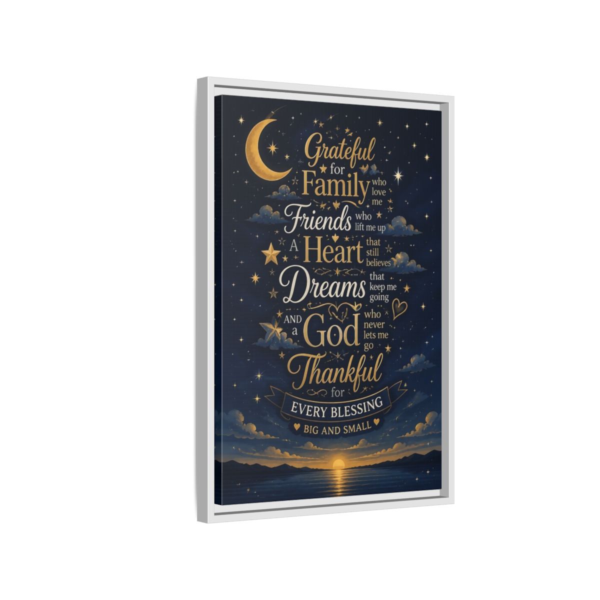 Side Mockup 1. Grateful Family Quote shown as framed canvas print