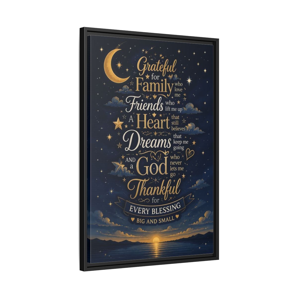 Side Mockup 14. Grateful Family Quote shown as framed canvas print