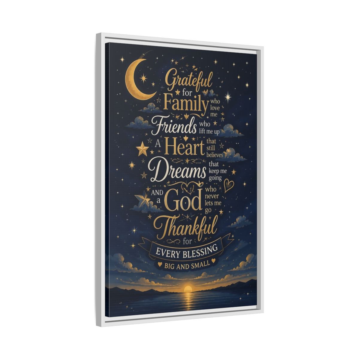 Side Mockup 10. Grateful Family Quote shown as framed canvas print