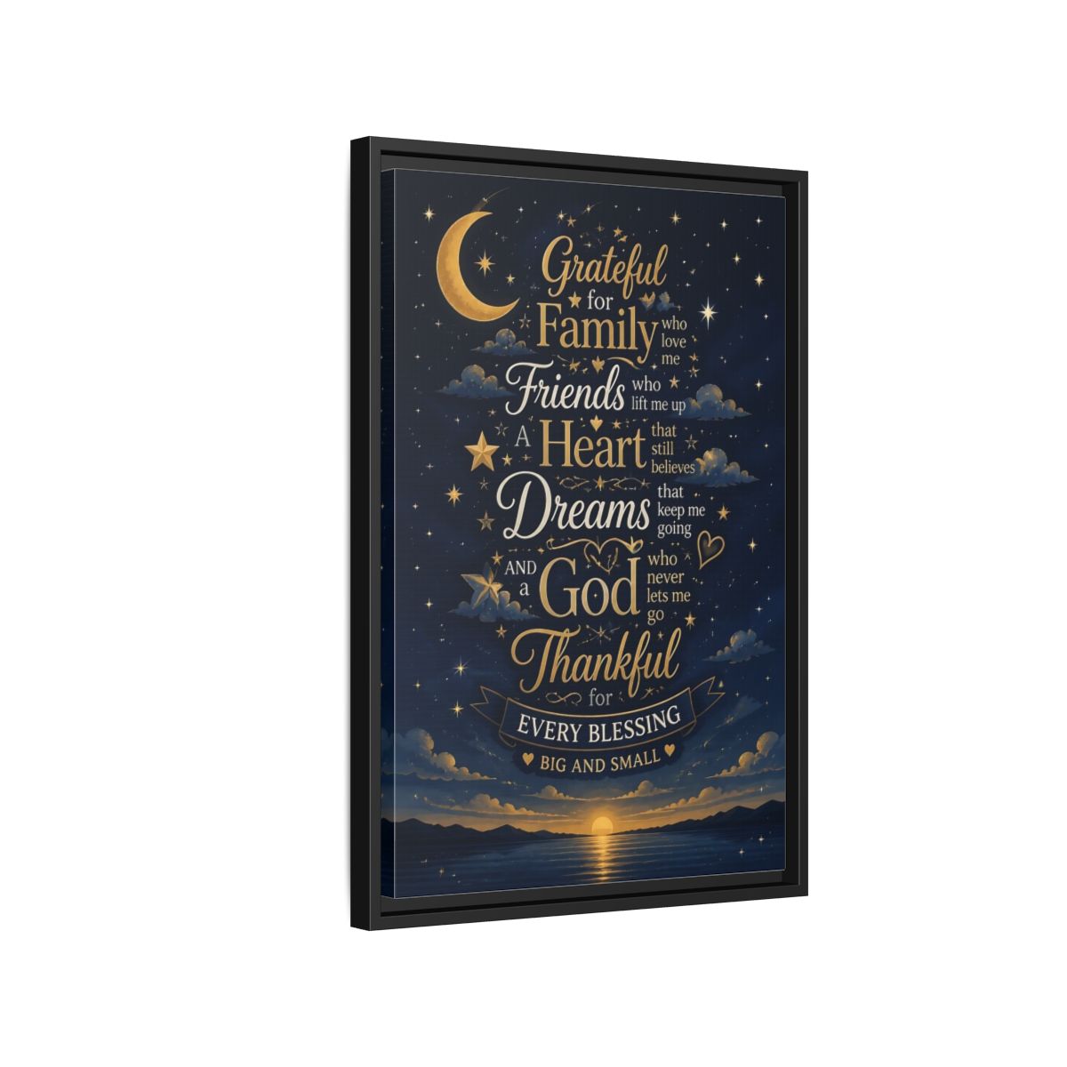 Side Mockup 3. Grateful Family Quote shown as framed canvas print