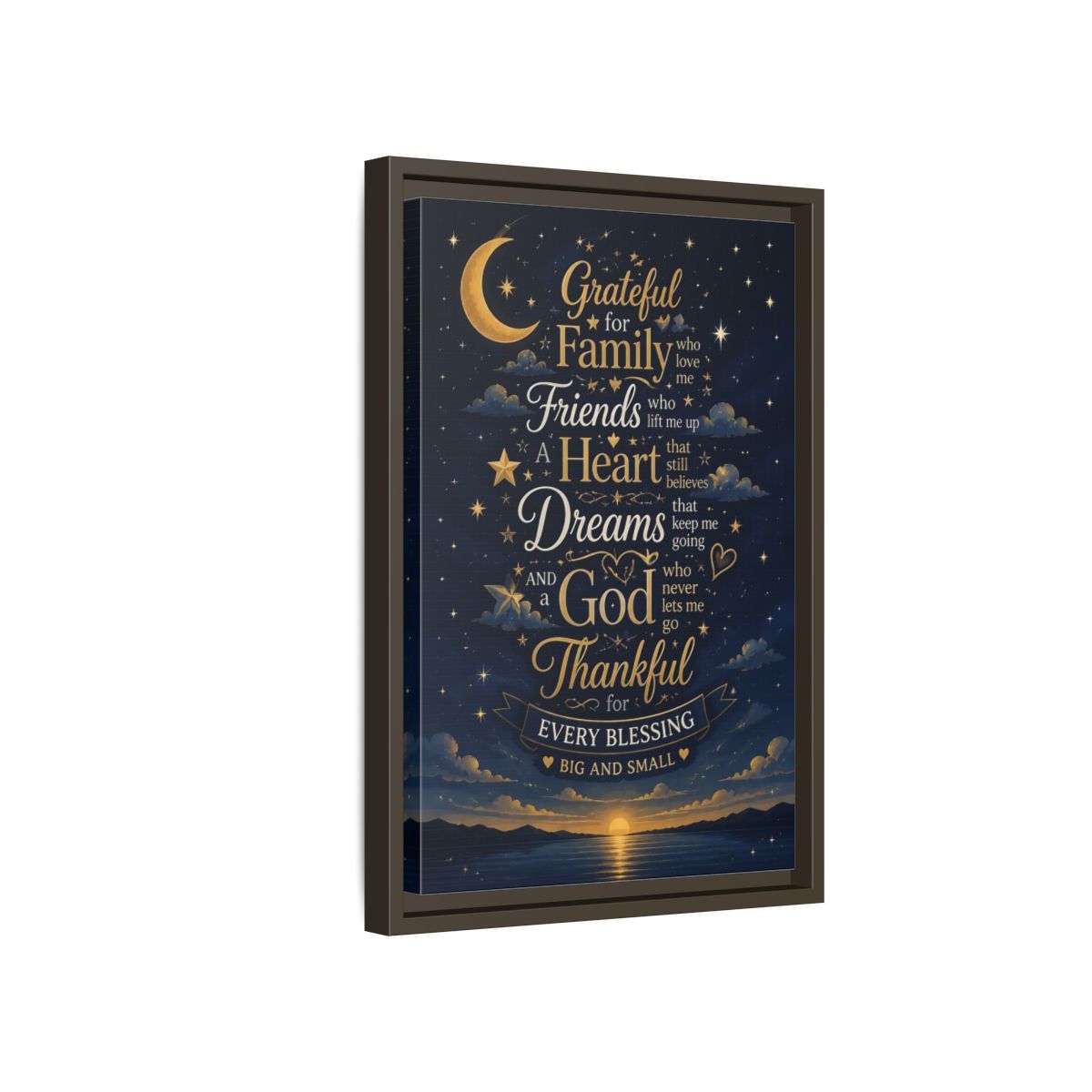 Side Mockup 5. Grateful Family Quote shown as framed canvas print