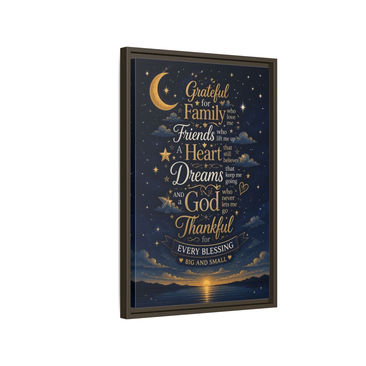 Side Mockup 2. Grateful Family Quote shown as framed canvas print