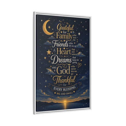 Side Mockup 9. Grateful Family Quote shown as framed canvas print