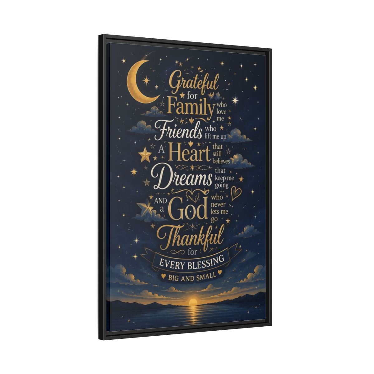 Side Mockup 13. Grateful Family Quote shown as framed canvas print