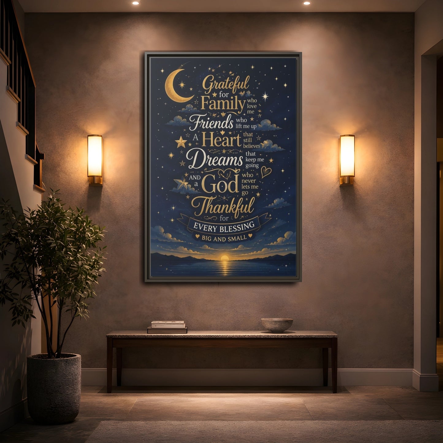 Mockup 2. Grateful Family Quote shown as framed canvas print