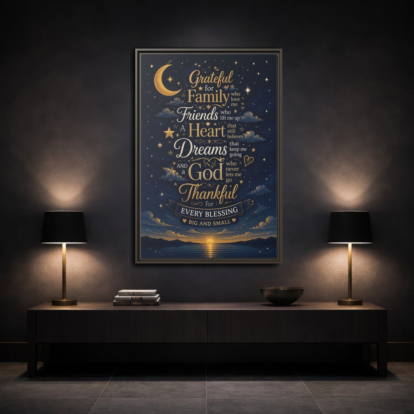 Mockup 3. Grateful Family Quote shown as framed canvas print
