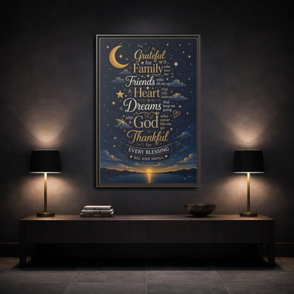 Mockup 3. Grateful Family Quote shown as framed canvas print
