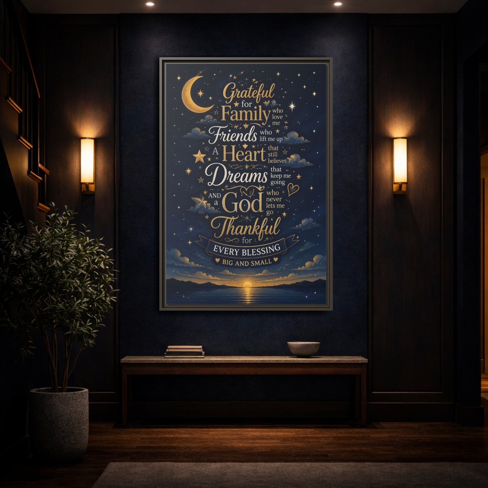 Mockup 4. Grateful Family Quote shown as framed canvas print