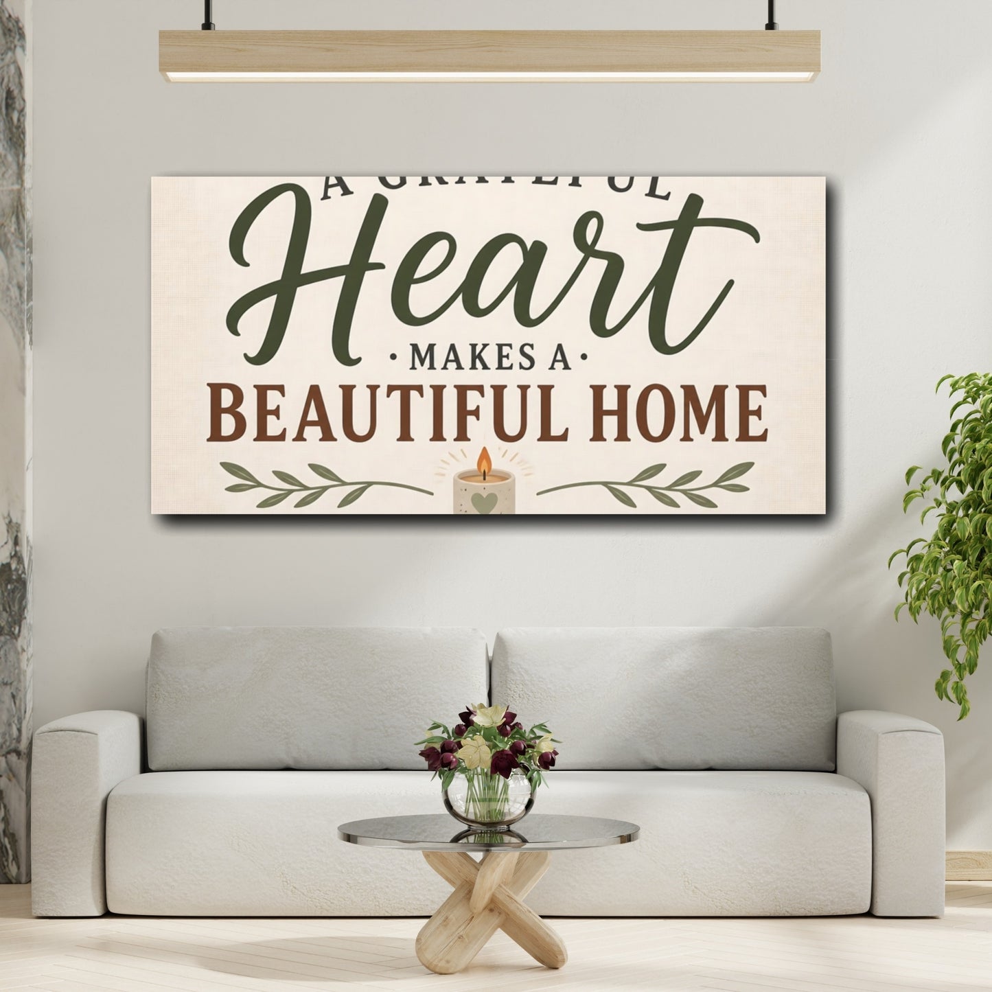 Mockup 2. Grateful Heart Quote shown as canvas print