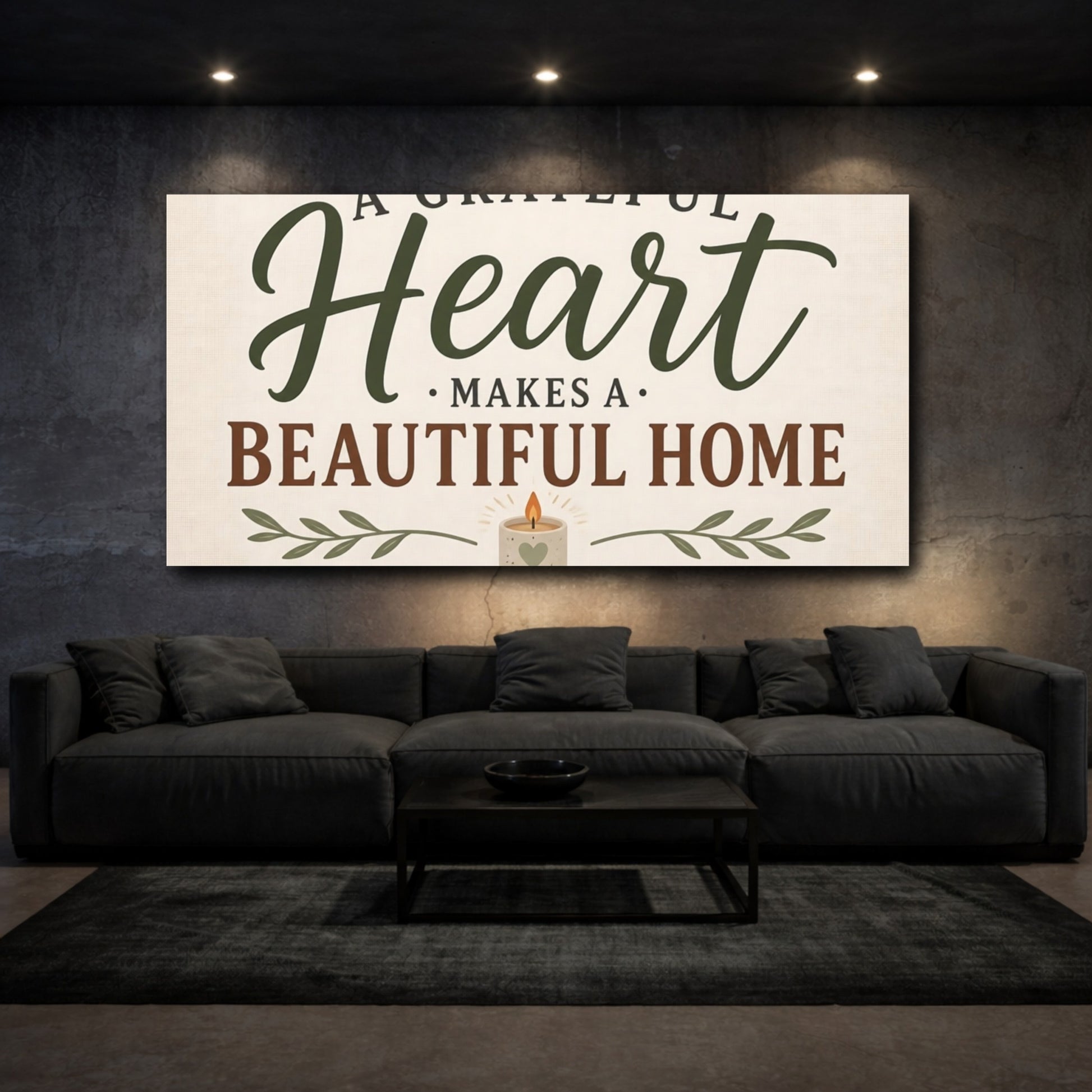Mockup 3. Grateful Heart Quote shown as canvas print
