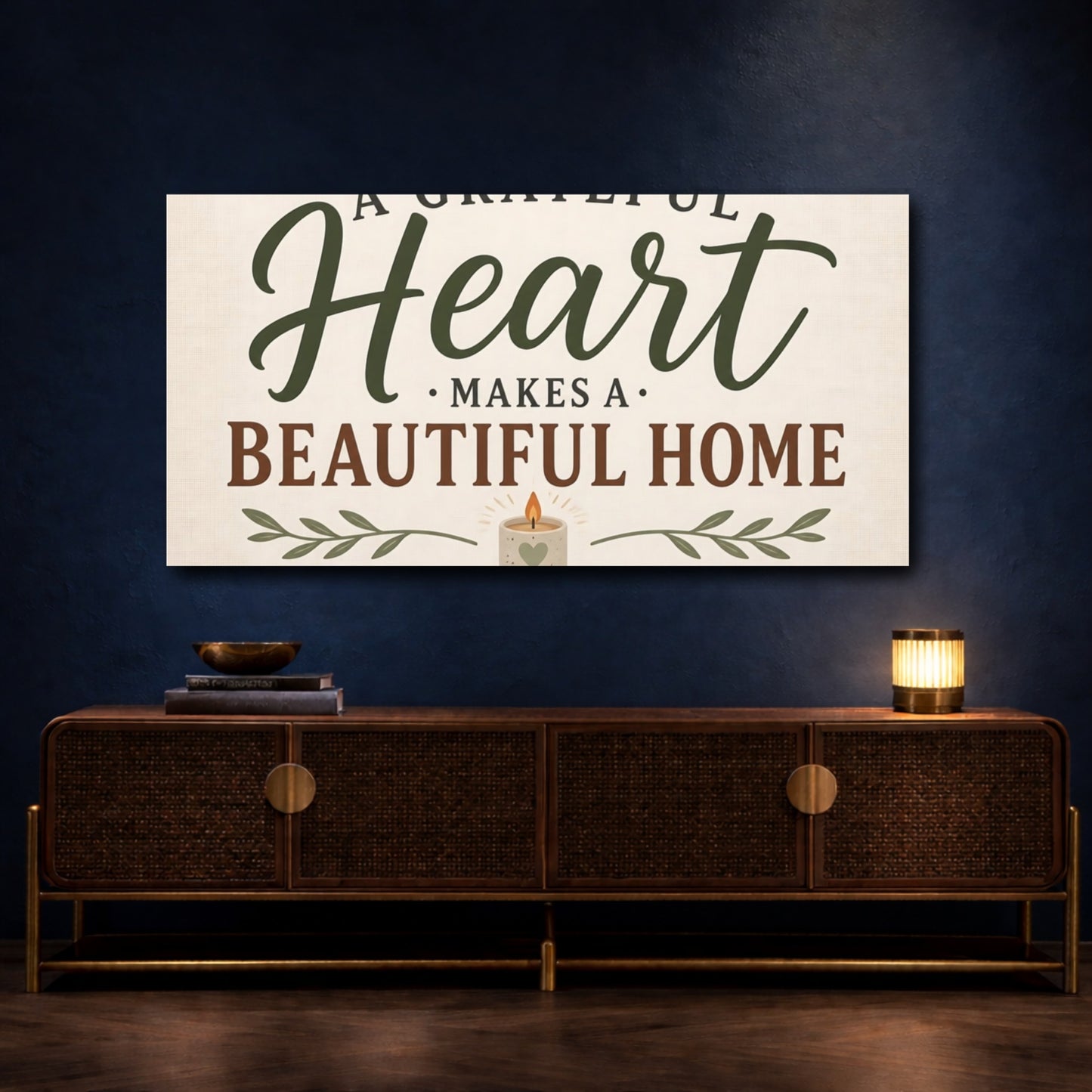Mockup 4. Grateful Heart Quote shown as canvas print