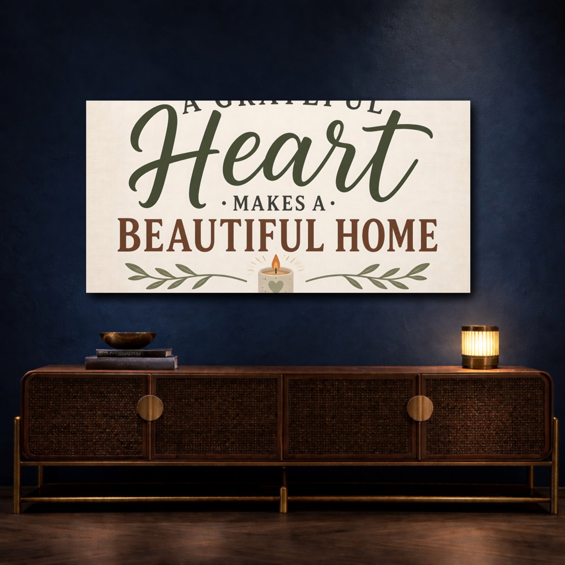 Mockup 4. Grateful Heart Quote shown as canvas print