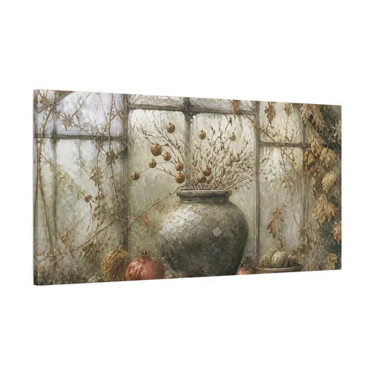Main Mockup. Greenhouse Urn With Pomegranates shown as canvas print