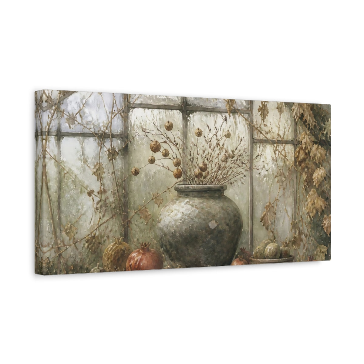 Side Mockup 3. Greenhouse Urn With Pomegranates shown as canvas print