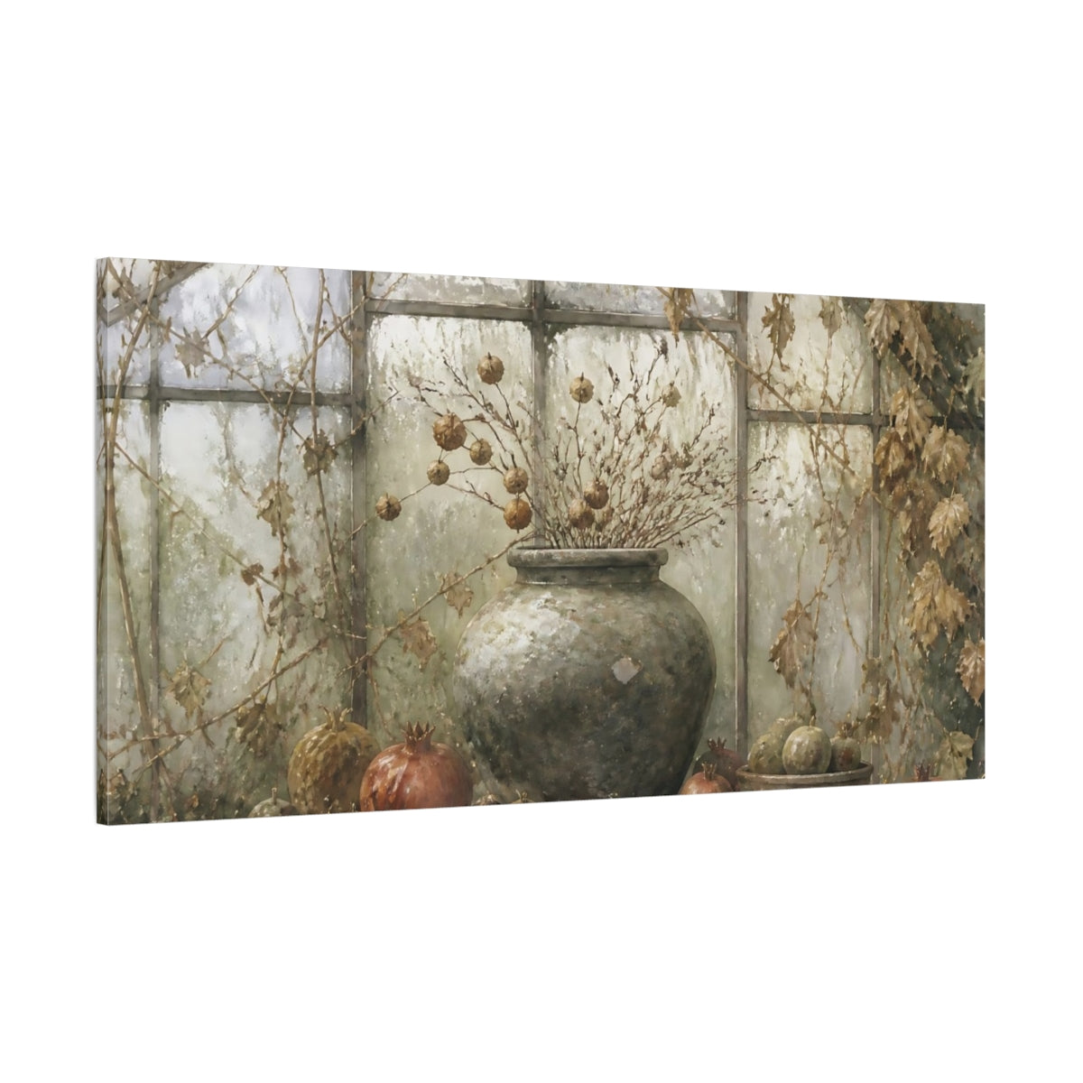 Side Mockup 2. Greenhouse Urn With Pomegranates shown as canvas print