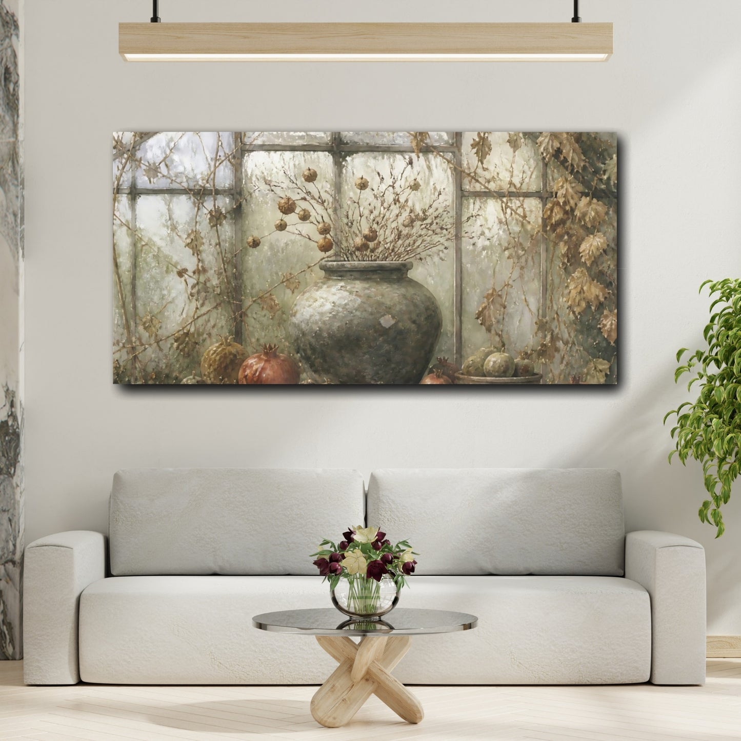 Mockup 2. Greenhouse Urn With Pomegranates shown as canvas print