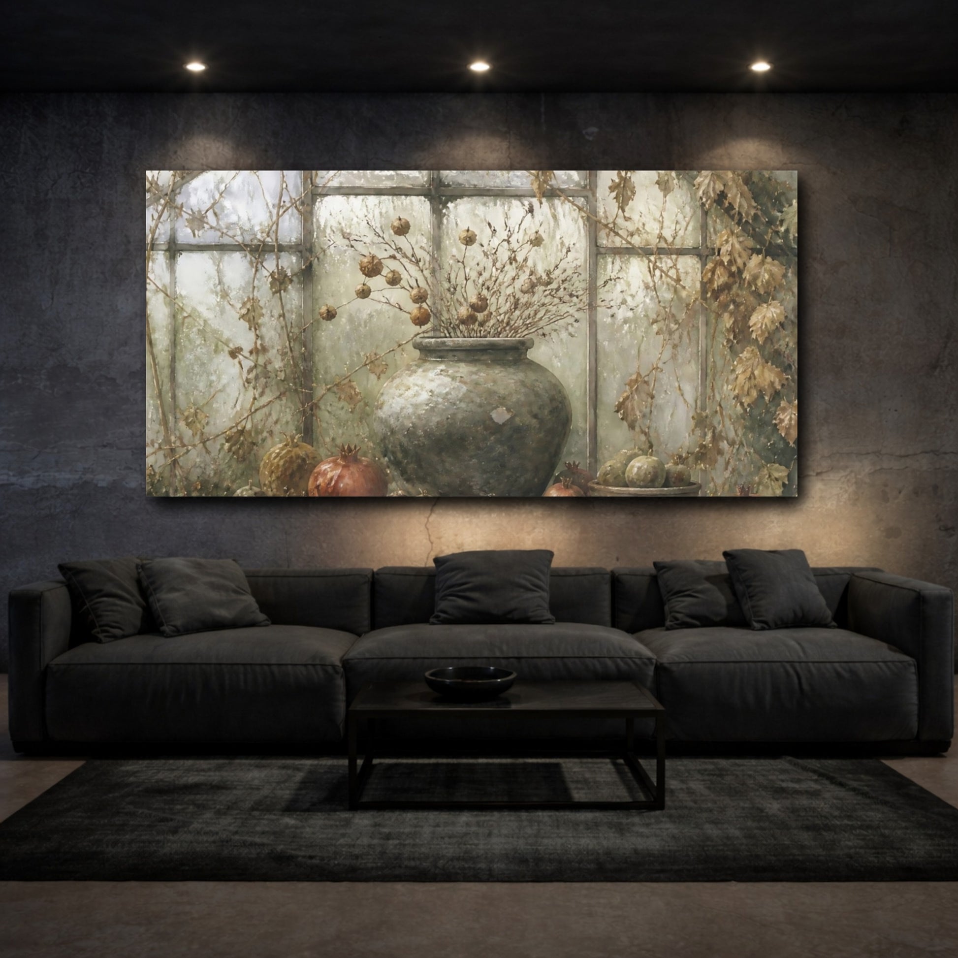 Mockup 3. Greenhouse Urn With Pomegranates shown as canvas print