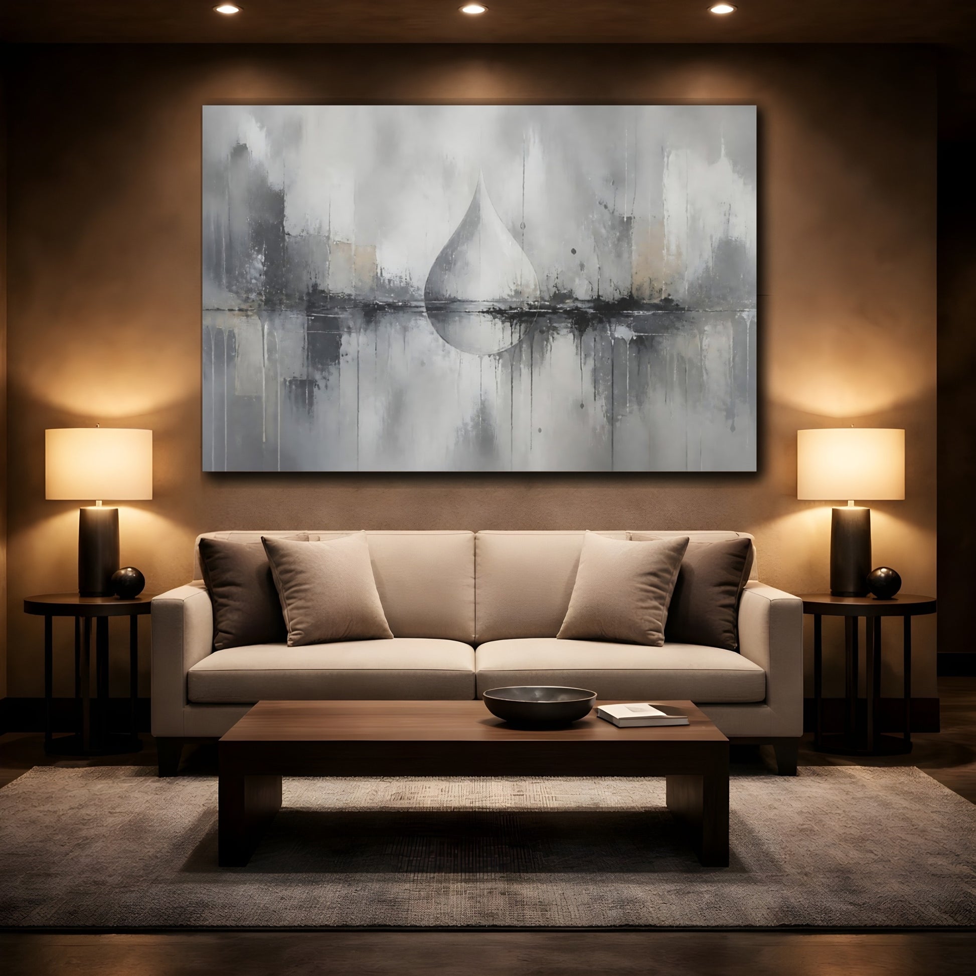 Mockup 2. Grey Teardrop Reflection shown as canvas print