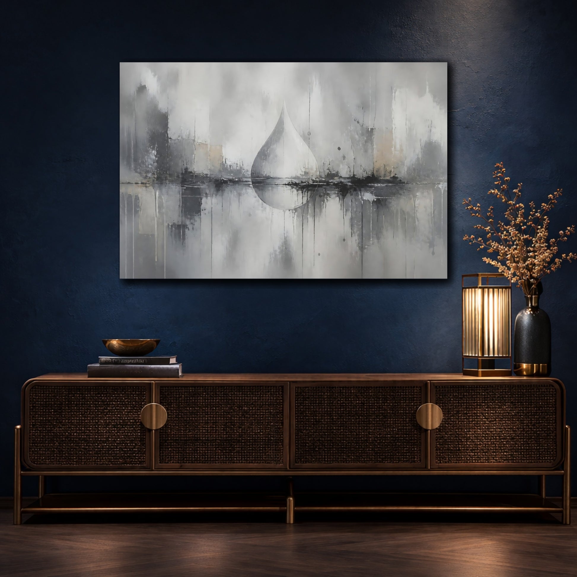 Mockup 4. Grey Teardrop Reflection shown as canvas print