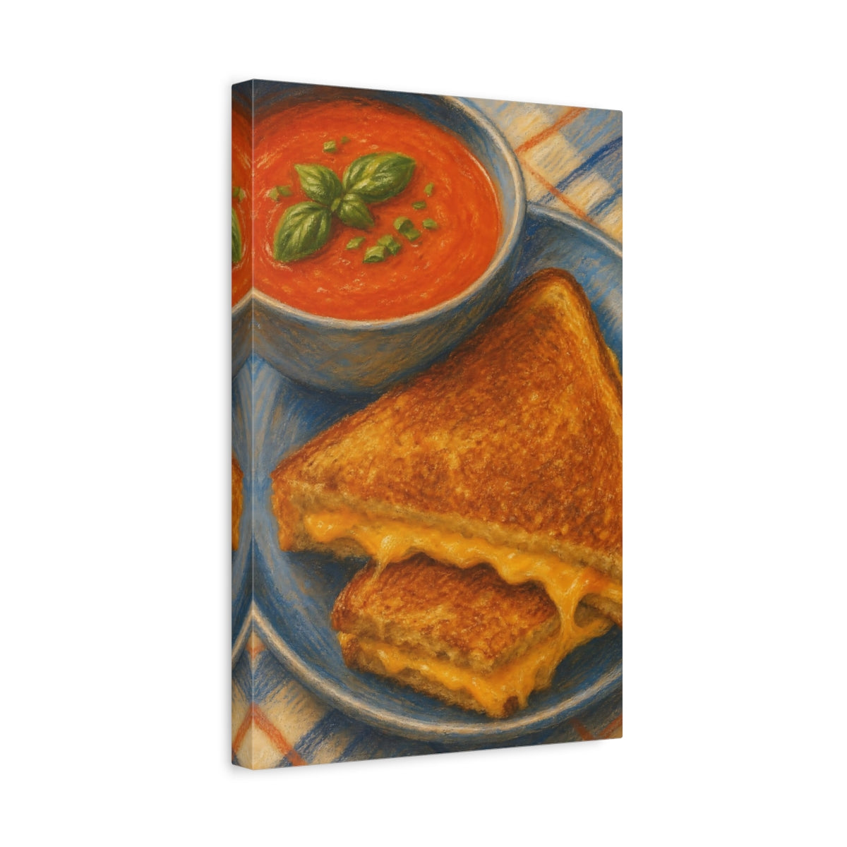 Side Mockup 4. Grilled Cheese And Tomato Soup shown as canvas print