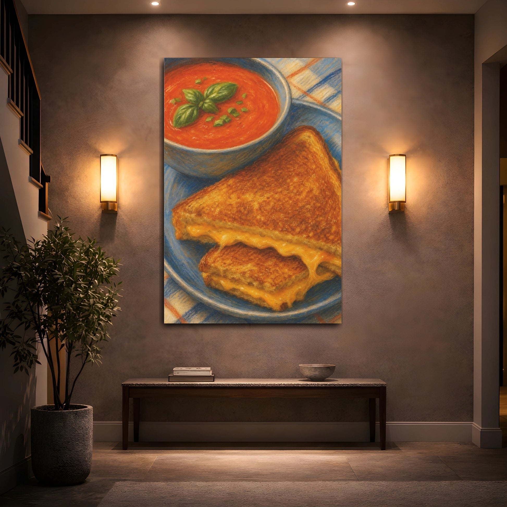 Mockup 2. Grilled Cheese And Tomato Soup shown as canvas print
