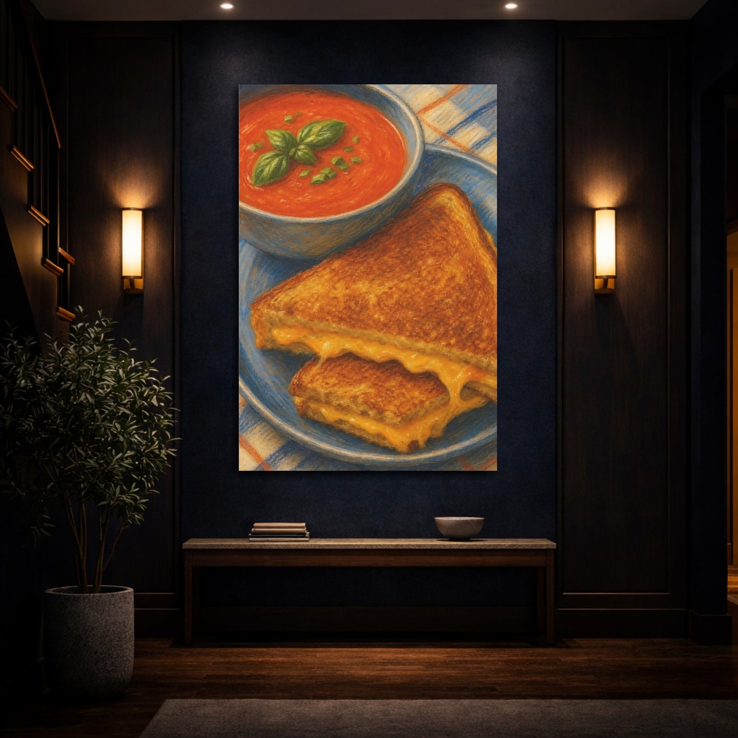 Mockup 4. Grilled Cheese And Tomato Soup shown as canvas print