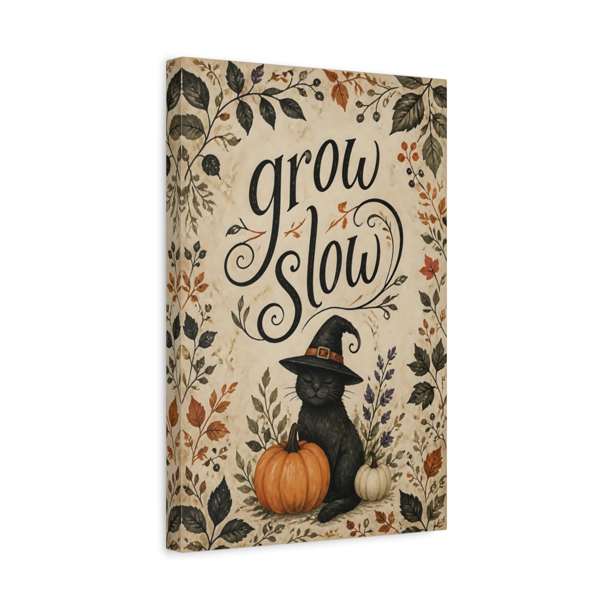 Side Mockup 4. Grow Slow Cat Quote shown as canvas print