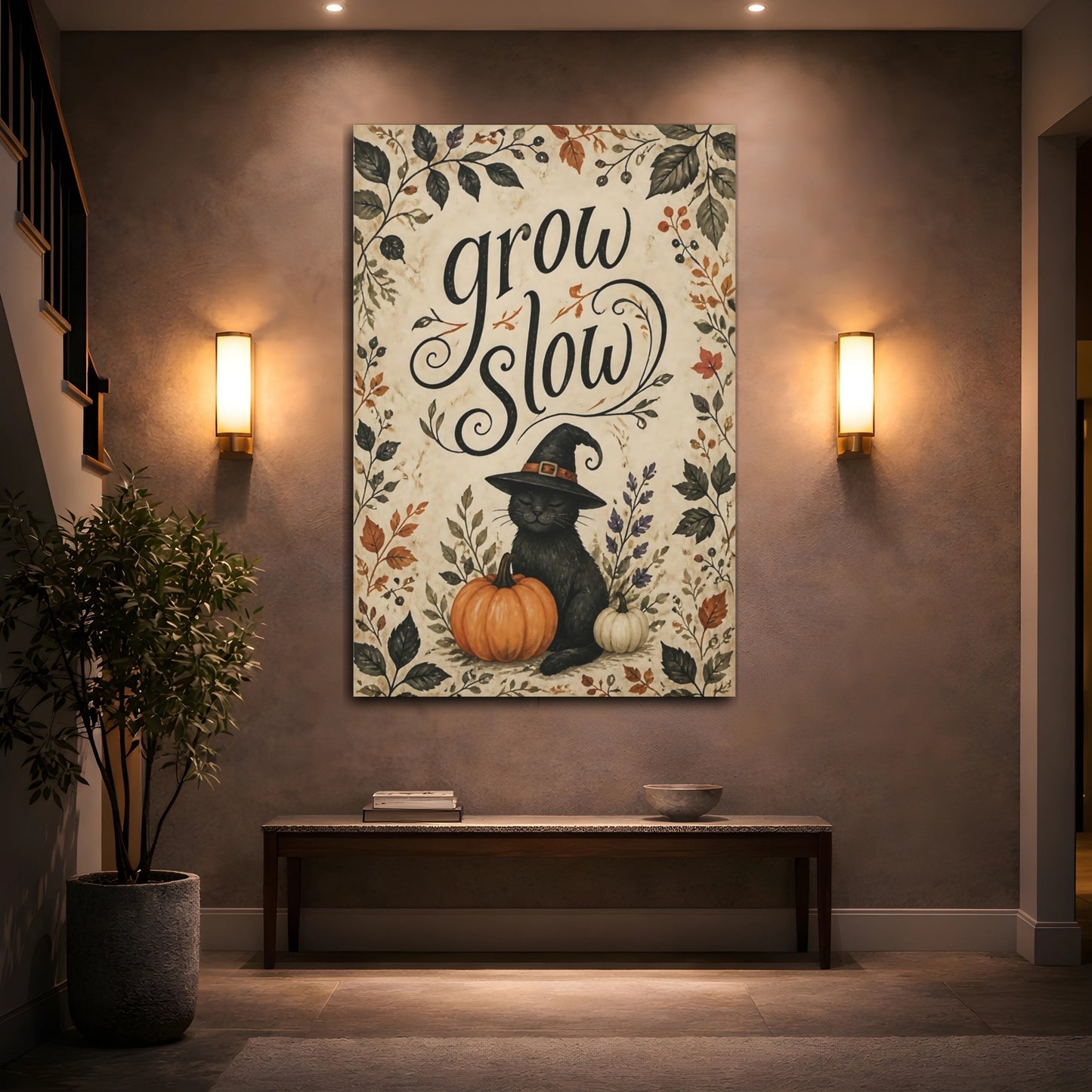 Mockup 2. Grow Slow Cat Quote shown as canvas print