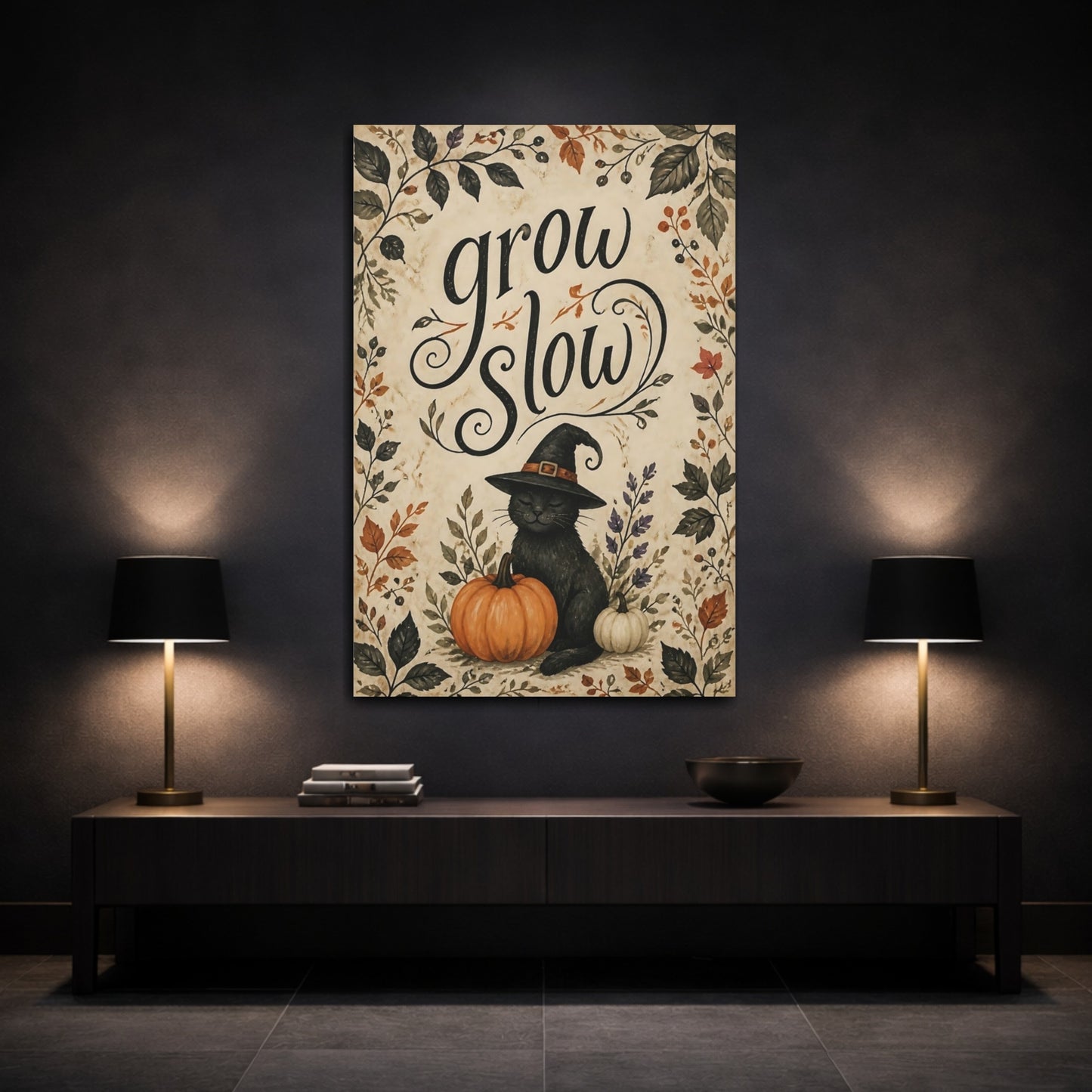 Mockup 3. Grow Slow Cat Quote shown as canvas print