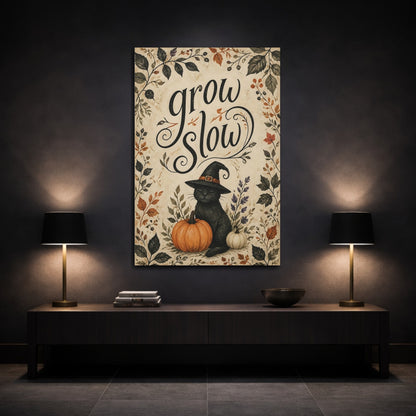Mockup 3. Grow Slow Cat Quote shown as canvas print